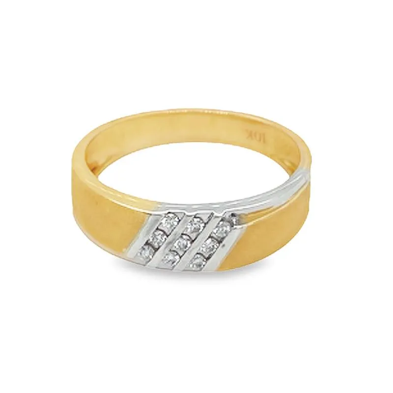 10K Yellow Gold 0.15TDW Men's Diamond Wedding Band With Sand Blast Finish