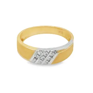 10K Yellow Gold 0.15TDW Men's Diamond Wedding Band With Sand Blast Finish