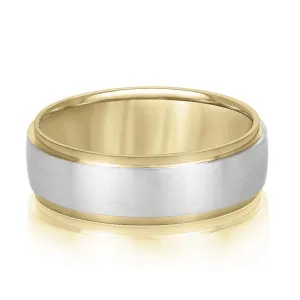 14K Yellow and White Gold Men's 6MM Beveled Wedding Ring With Satin Finish