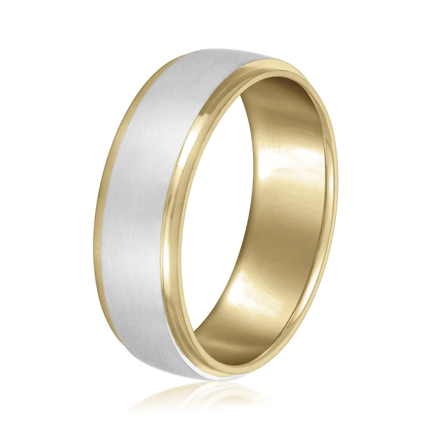 14K Yellow and White Gold Men's 6MM Beveled Wedding Ring With Satin Finish