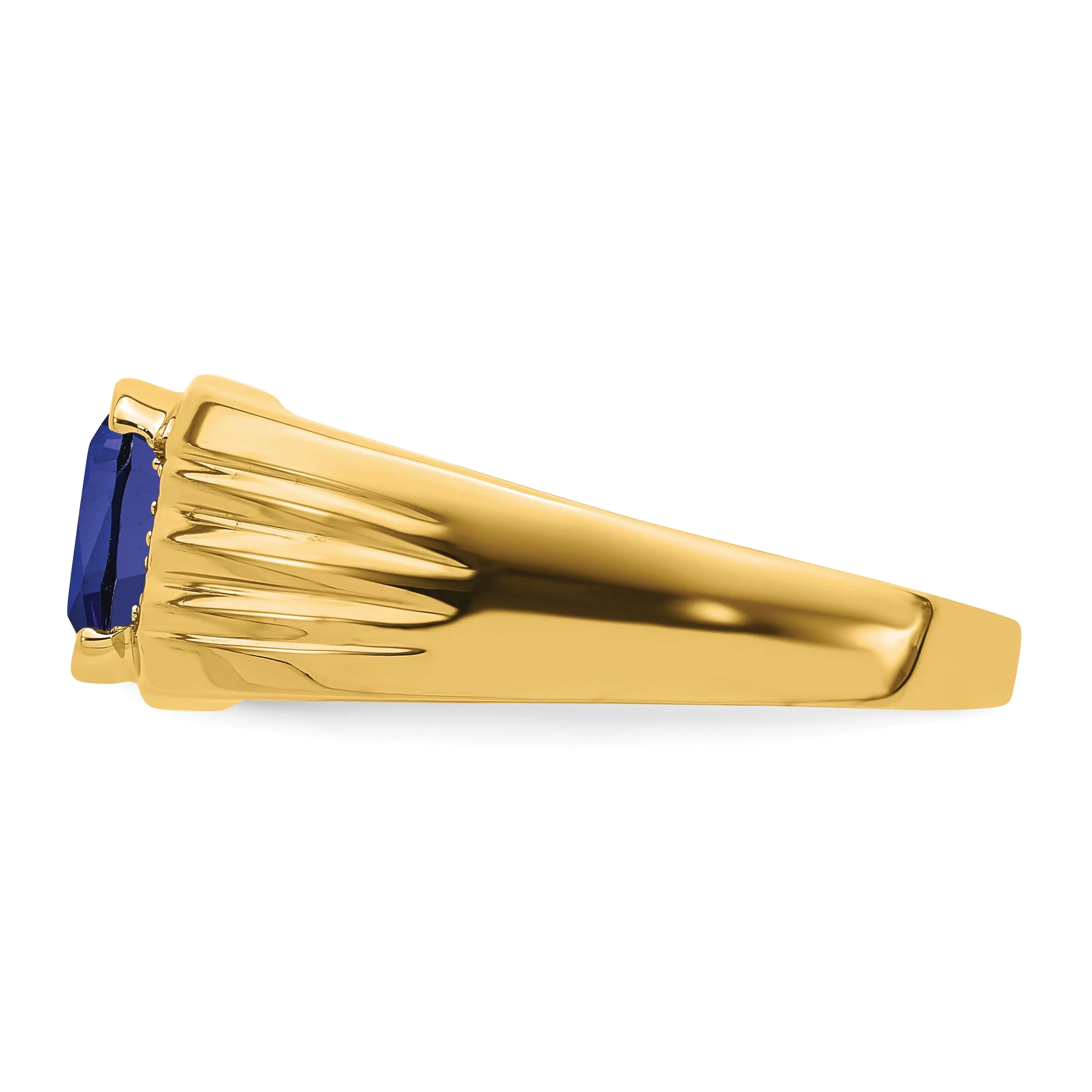 14k Yellow Gold Cushion Created Sapphire Diamond Mens Ring