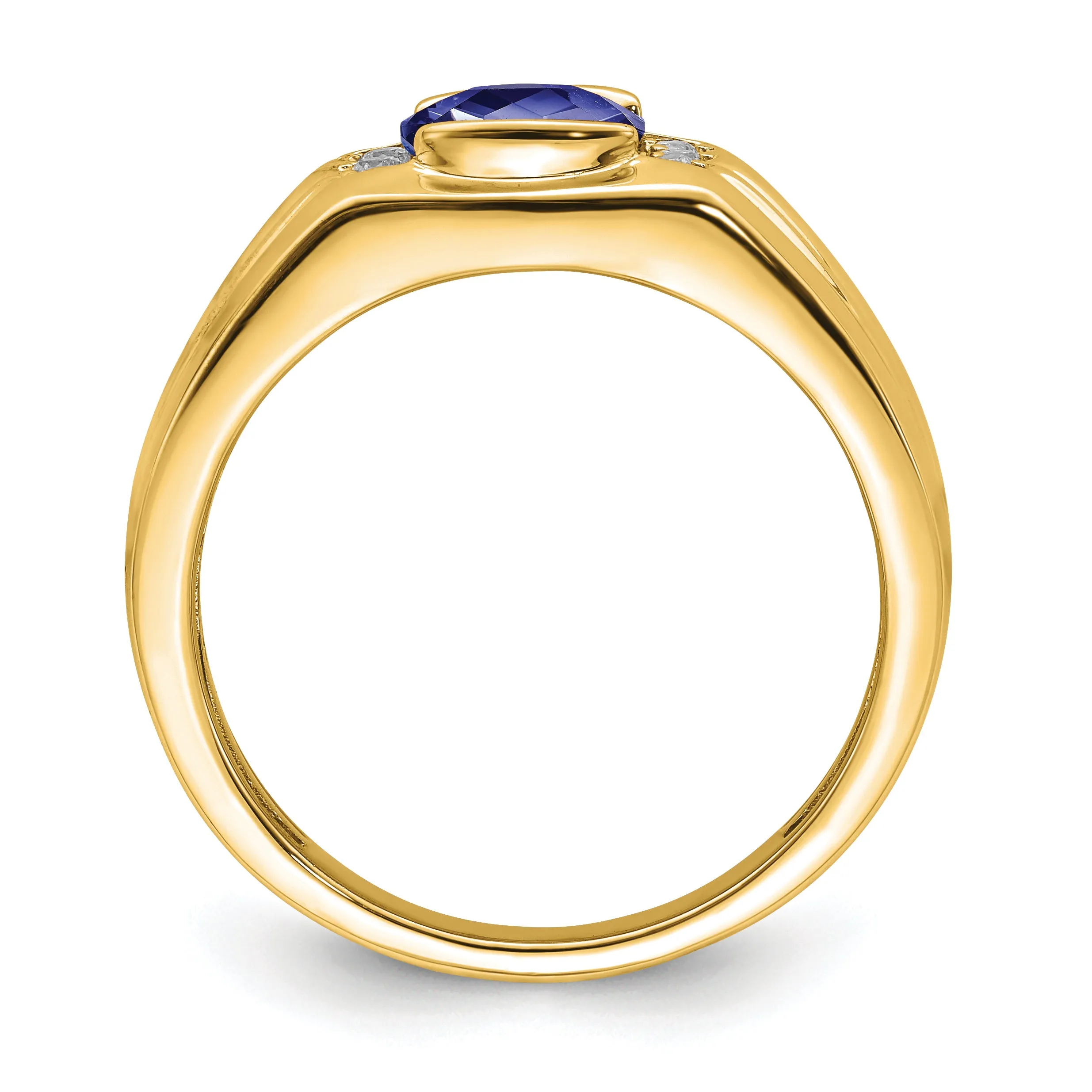 14k Yellow Gold Cushion Created Sapphire Diamond Mens Ring