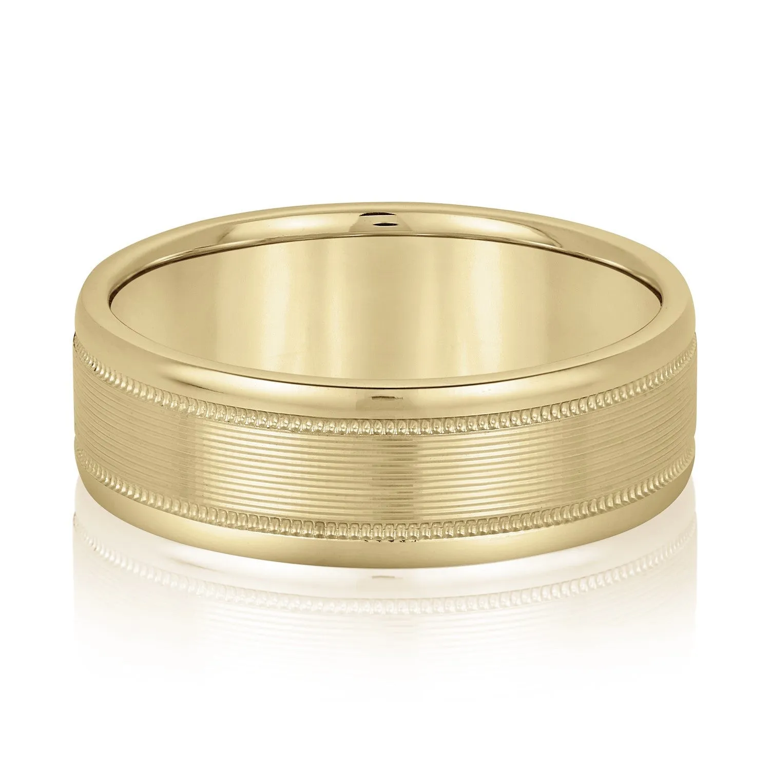 14K Yellow Gold Men's 6MM Ridged Wedding Ring With Milgrain Accents
