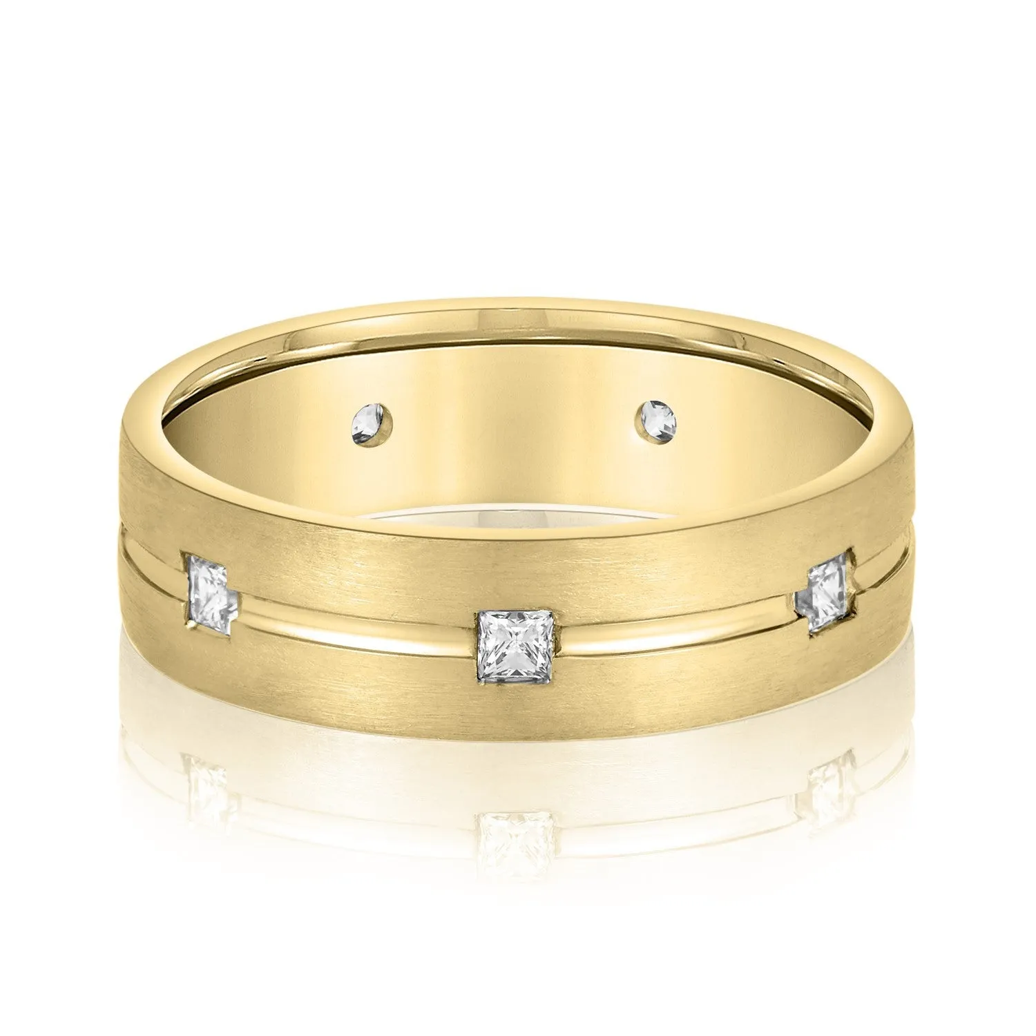 14K Yellow Gold Men's 6MM Wedding Eternity Ring With Princess Cut Diamonds (.50ctw)