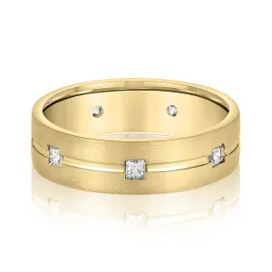 14K Yellow Gold Men's 6MM Wedding Eternity Ring With Princess Cut Diamonds (.50ctw)