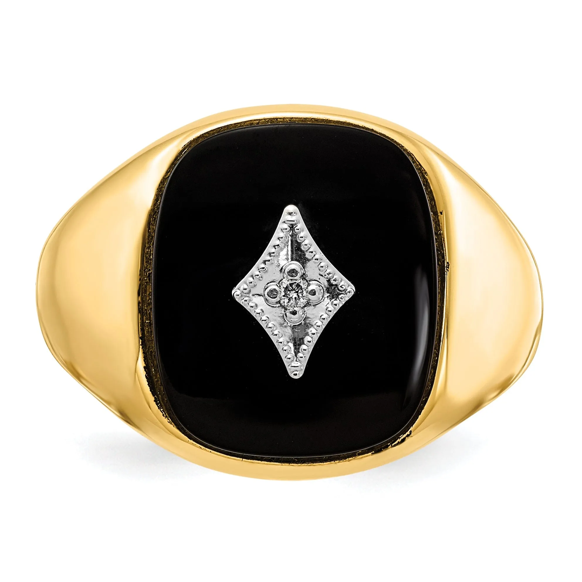14k Yellow Gold Polished Men's Onyx Diamond Ring