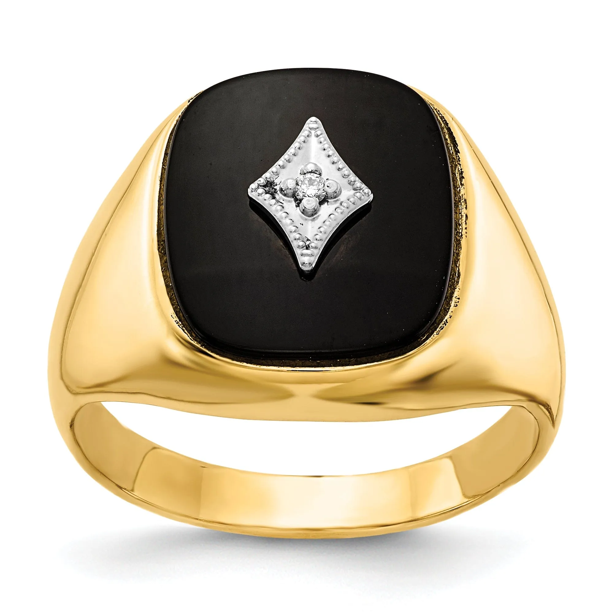 14k Yellow Gold Polished Men's Onyx Diamond Ring