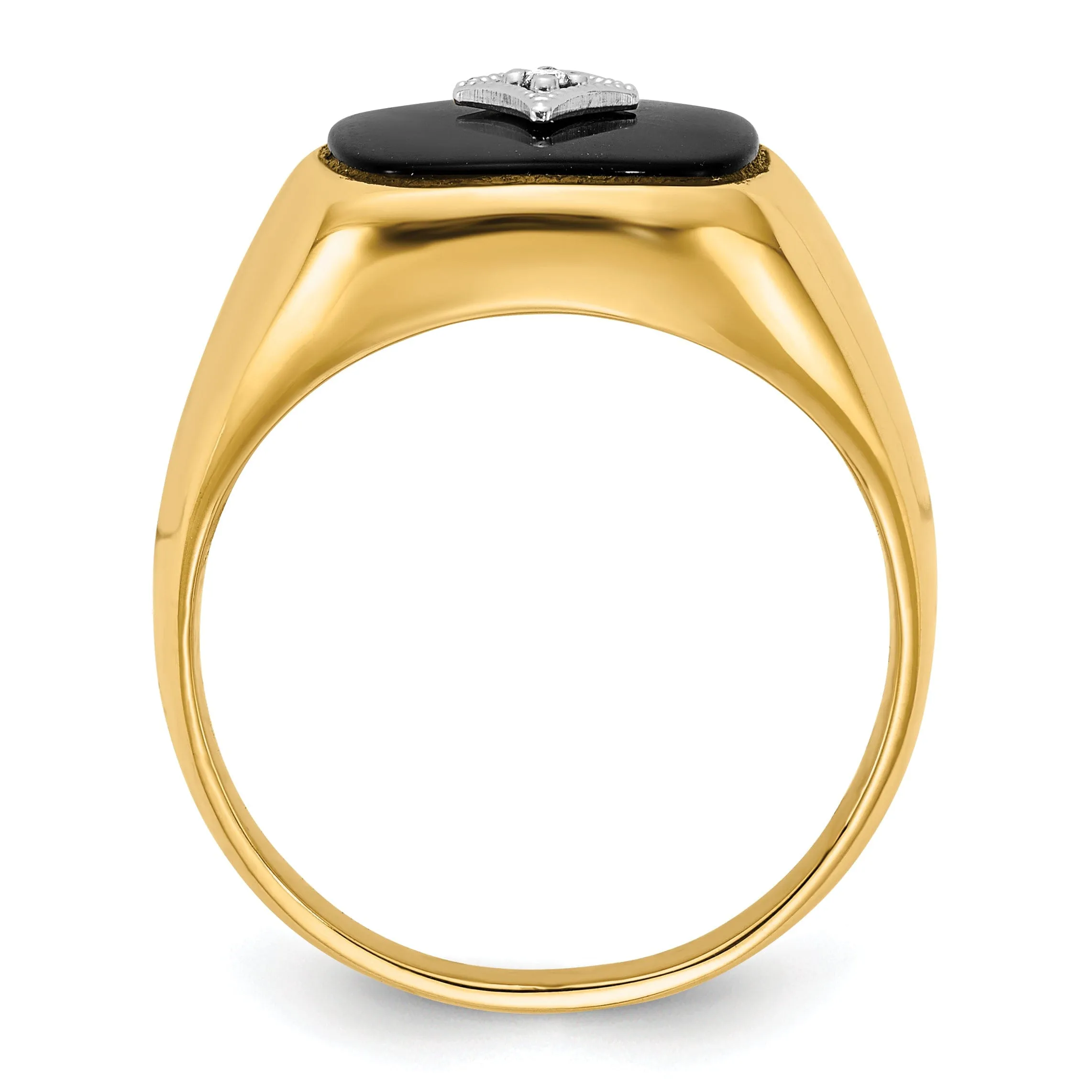 14k Yellow Gold Polished Men's Onyx Diamond Ring