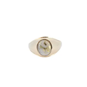 14K Yellow Gold Quartz Men's Oval Bezel Set Ring