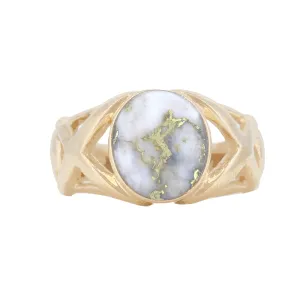 14K Yellow Gold Quartz Oval Bezel Ring