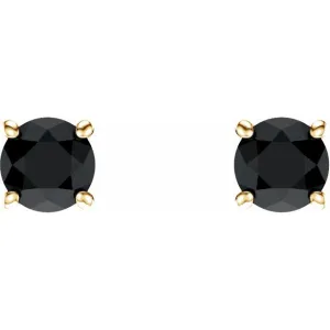 14K Yellow Gold Round Onyx Earrings