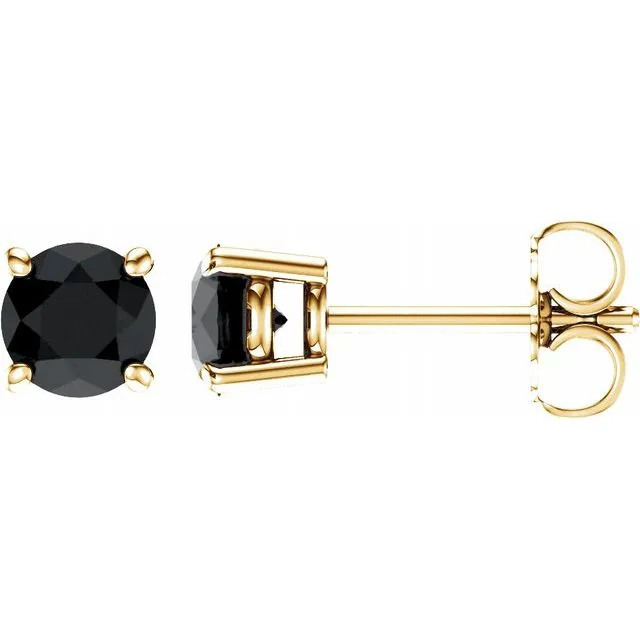 14K Yellow Gold Round Onyx Earrings