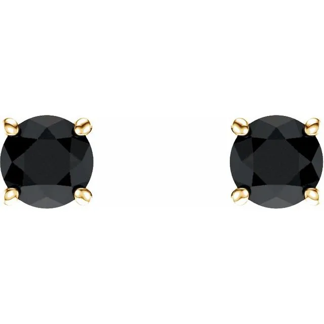 14K Yellow Gold Round Onyx Earrings