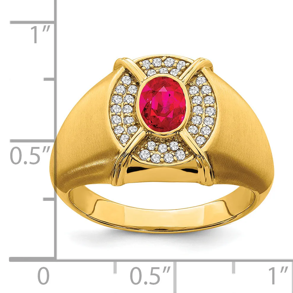 14k Yellow Gold Ruby and Diamond Mens Ring