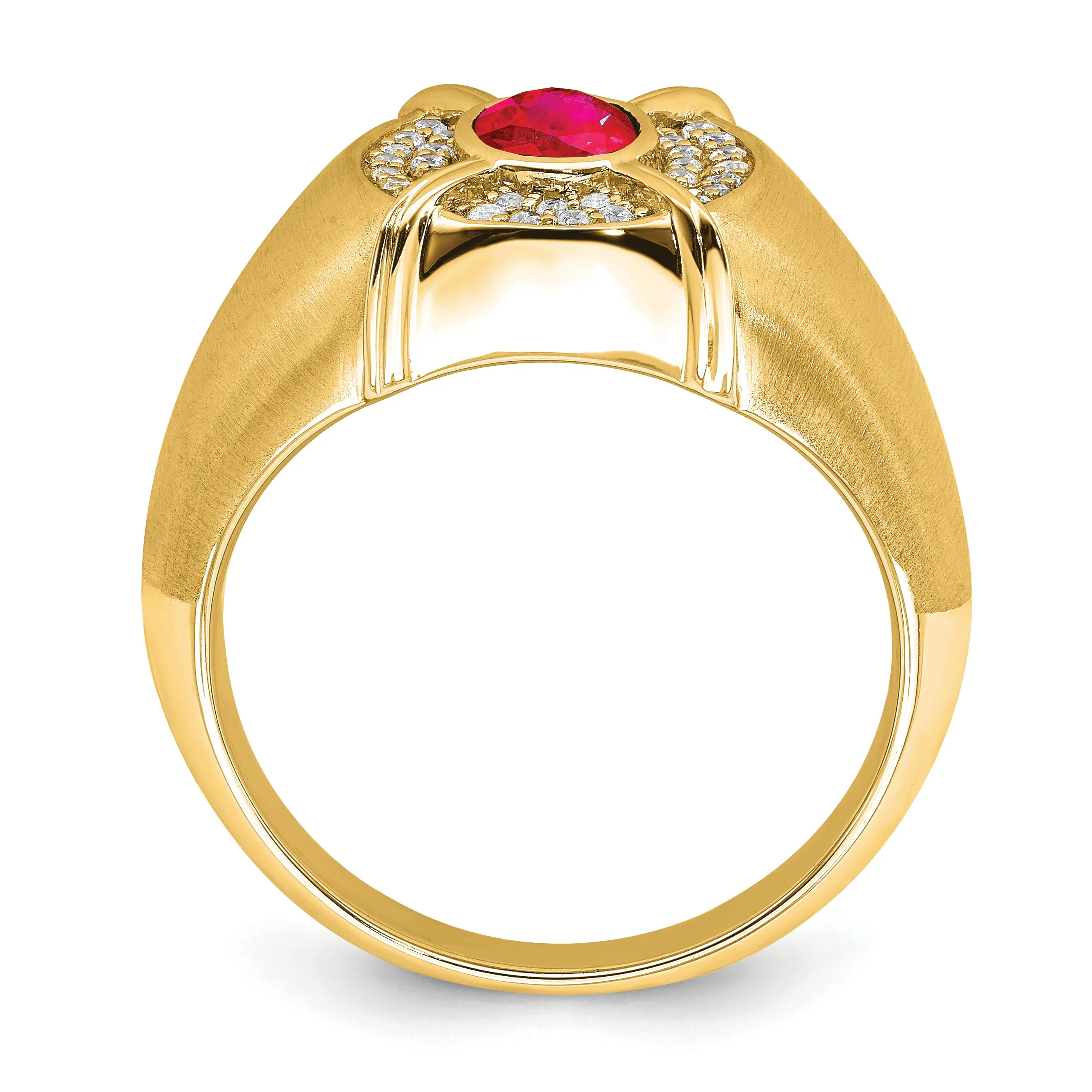 14k Yellow Gold Ruby and Diamond Mens Ring