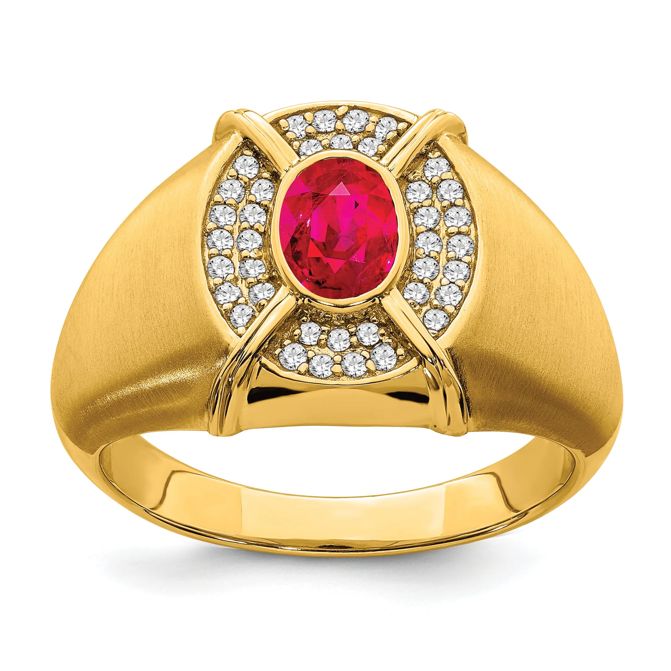 14k Yellow Gold Ruby and Diamond Mens Ring