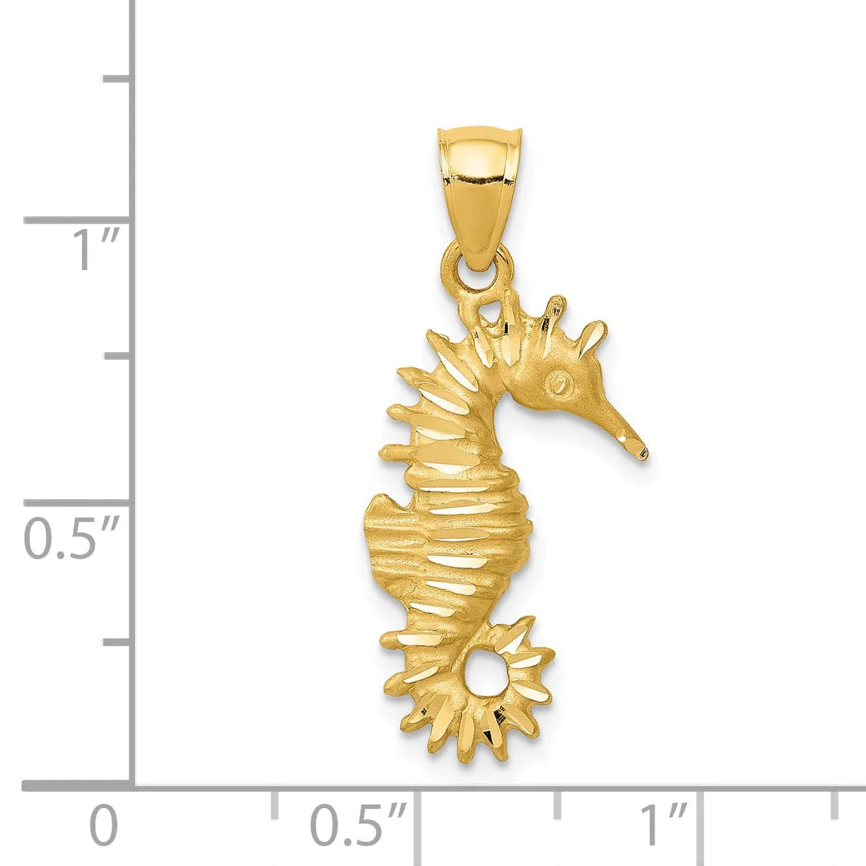 14K Yellow Gold Solid Polished Brushed Diamond Cut Finish Open Back Men's Seahorse Charm Pendant
