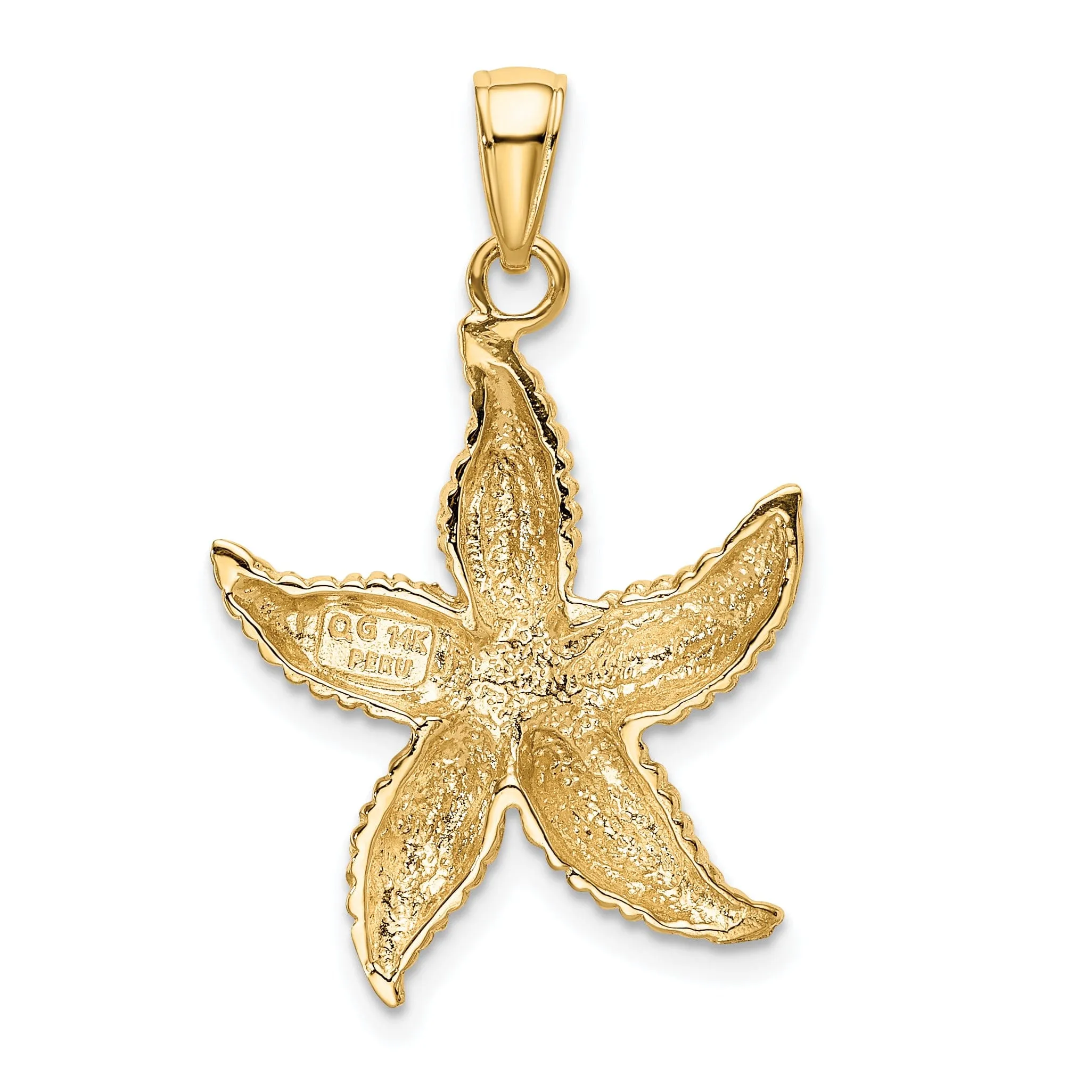 14k Yellow Gold Solid Textured Polished Finish Men's Starfish Charm Pendant