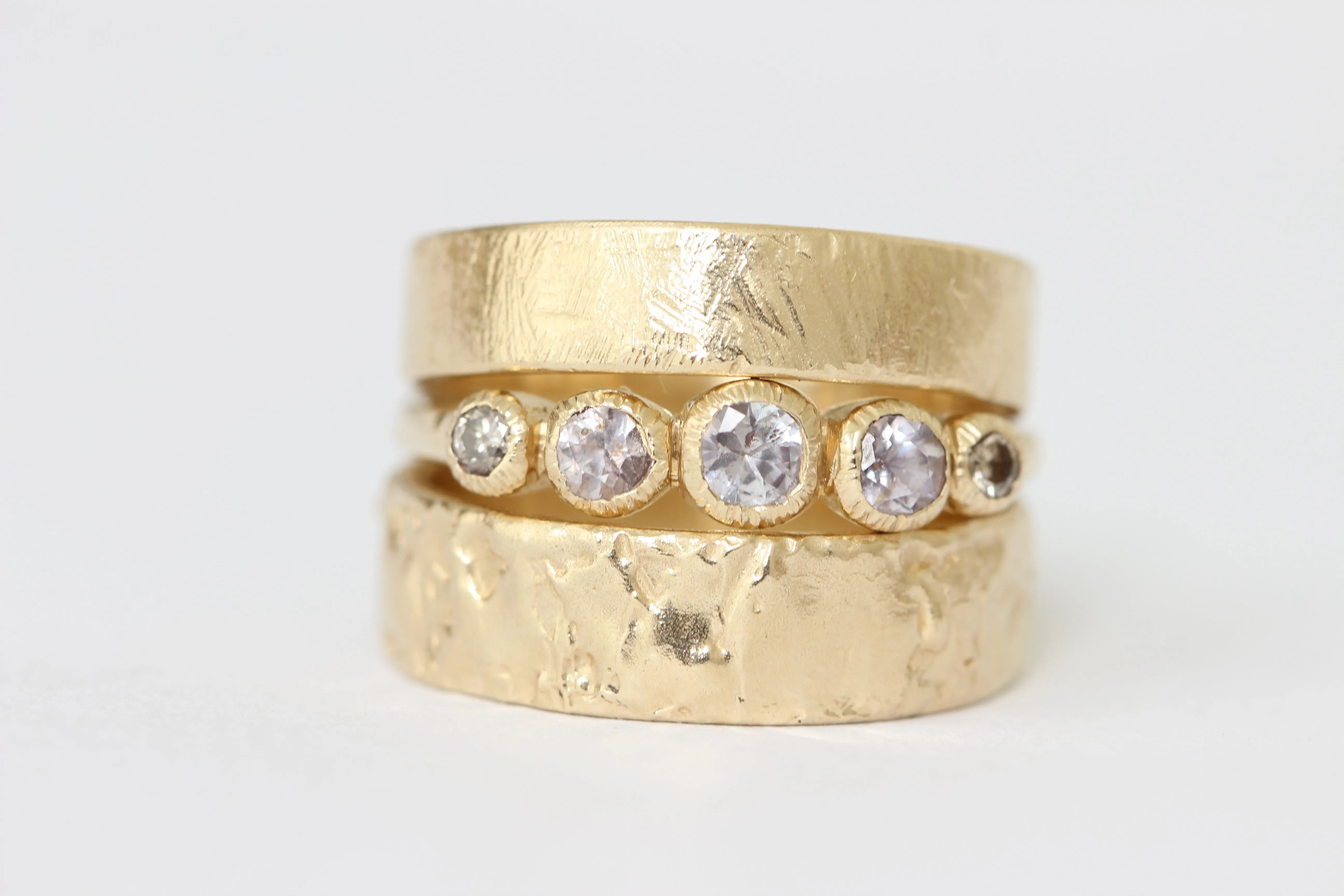 14k yellow gold wedding ring or stacker with shallow line texture