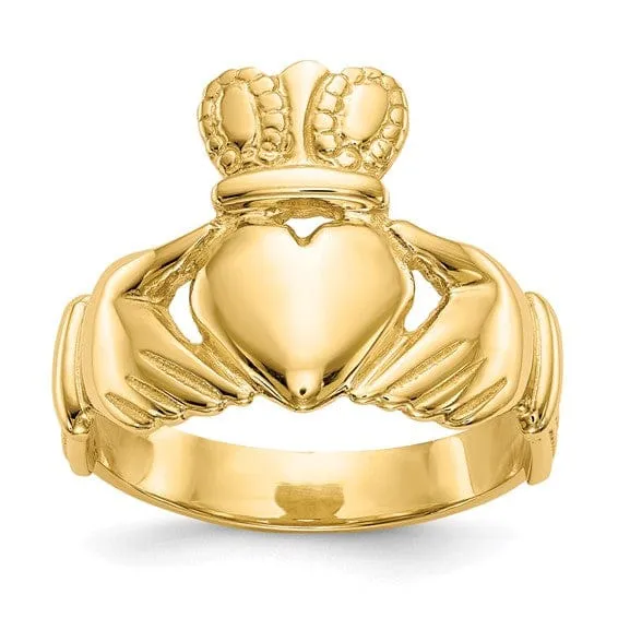 14kt yellow gold mens claddagh ring