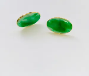 18kt Yellow Gold Burmese Apple Green Jadeite Cufflinks, 25mm x 17mm
