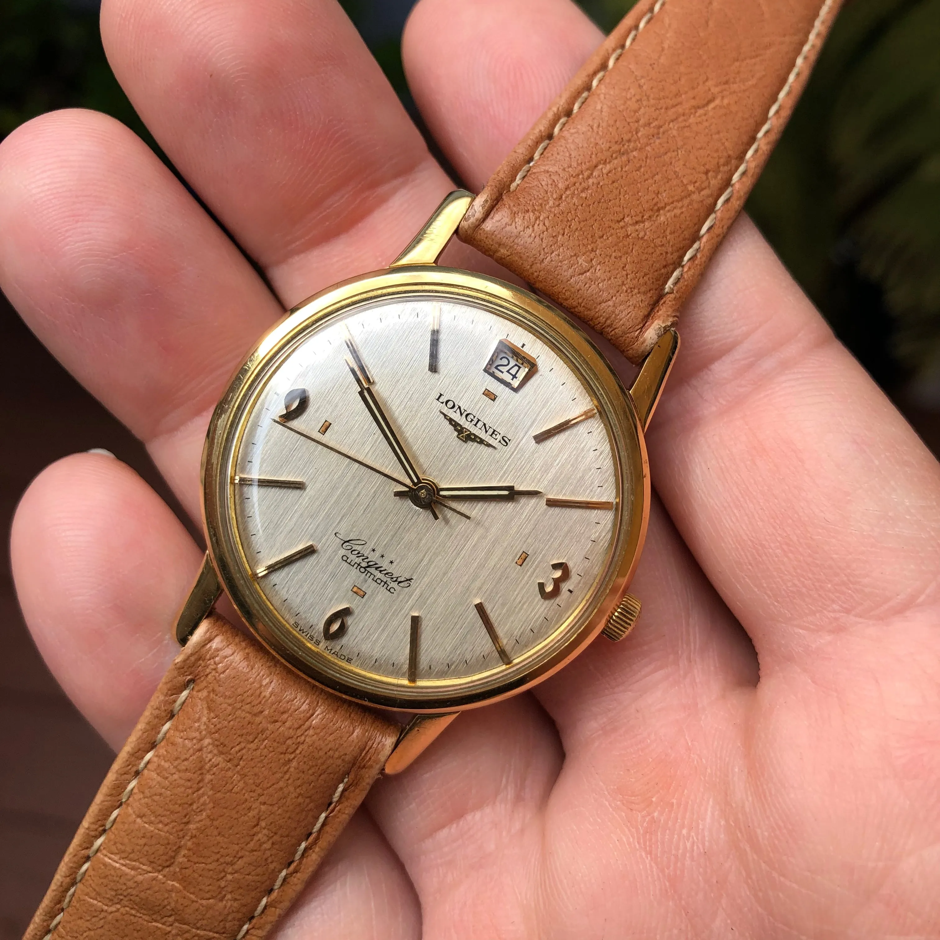 1950s Longines Conquest 9025 18K Yellow Gold Automatic Wristwatch