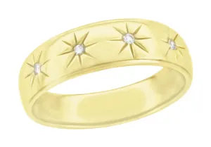 1950's Retro Modern Yellow Gold Tapered Starburst Diamond Wedding Band for a Man