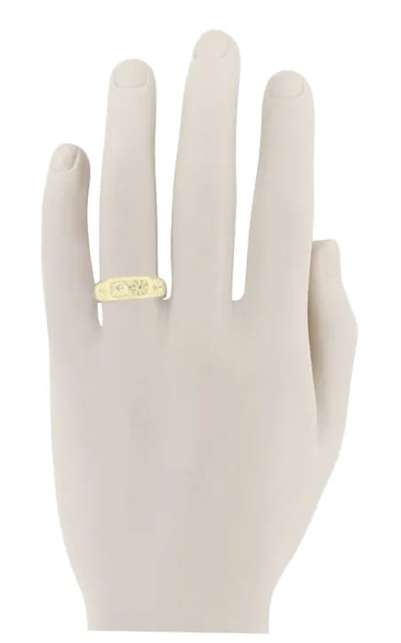 1950's Retro Modern Yellow Gold Tapered Starburst Diamond Wedding Band for a Man