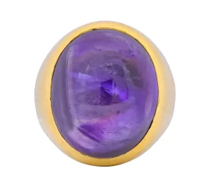 1970's Vintage Amethyst Cabochon 18 Karat Gold Unisex Ring
