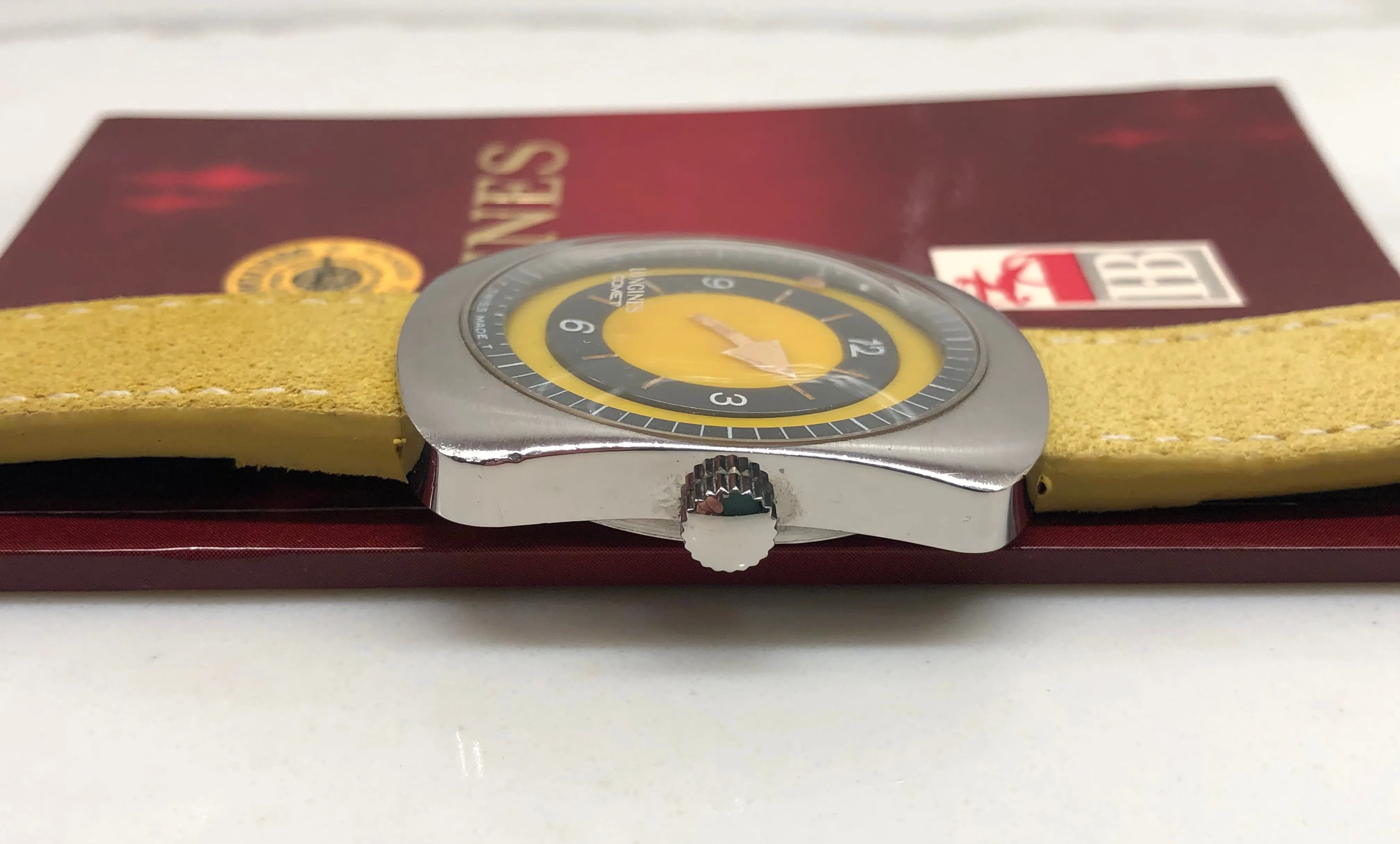 1971 Longines Comet 8475 Yellow Mystery Dial Steel Vintage Wristwatch with Box and Papers
