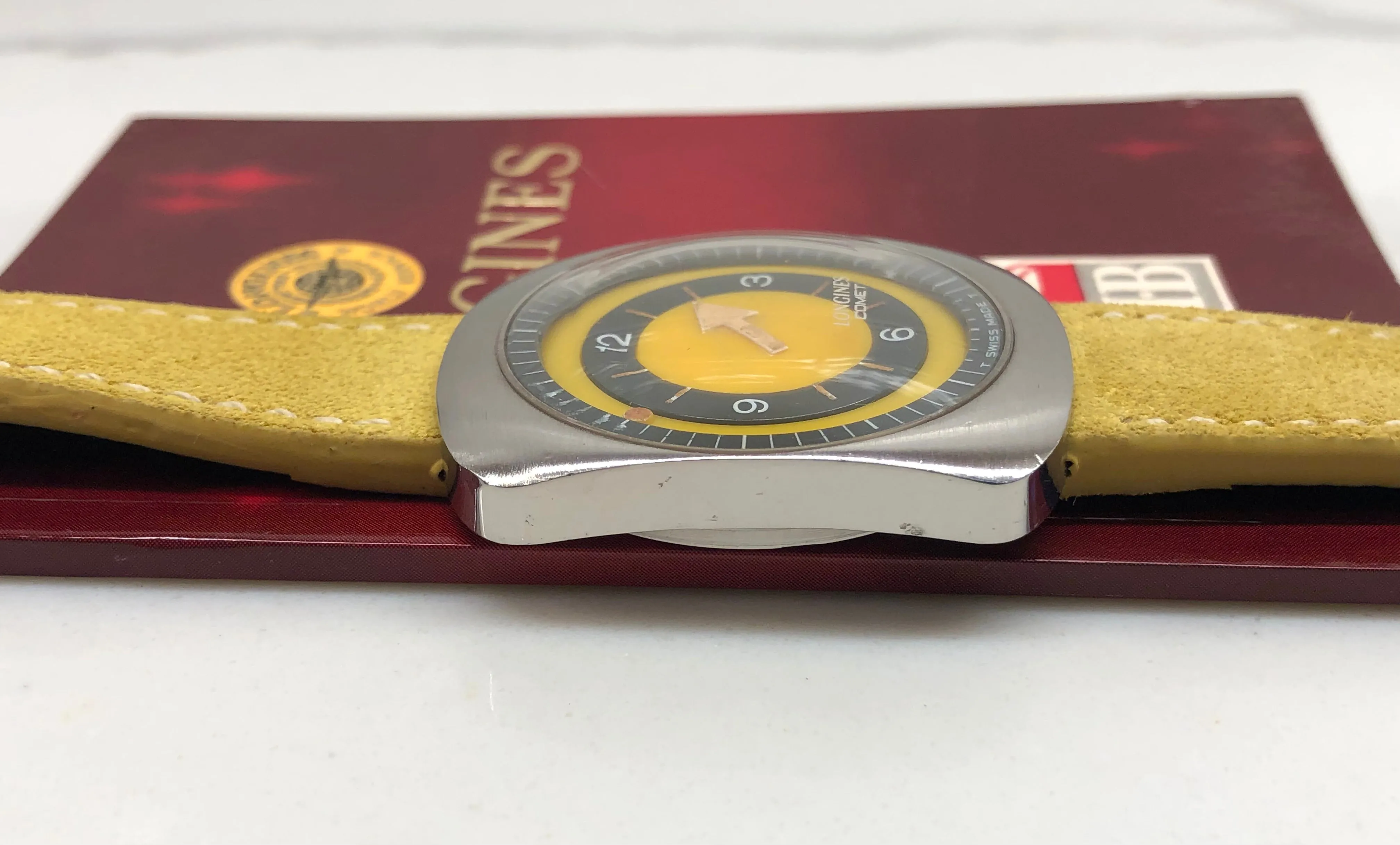 1971 Longines Comet 8475 Yellow Mystery Dial Steel Vintage Wristwatch with Box and Papers