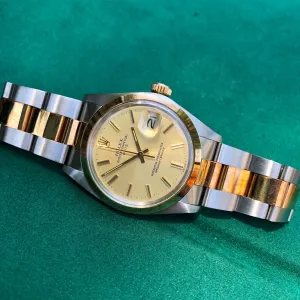 1974 Vintage Rolex Date 1500 Two Tone Champagne Stick Automatic Wristwatch New Old Stock