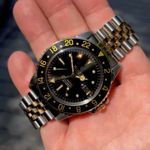 1978 Rolex GMT MASTER 1675 Radial Dial Black Tiger Eye Nipple Two Tone Jubilee Bracelet Wristwatch