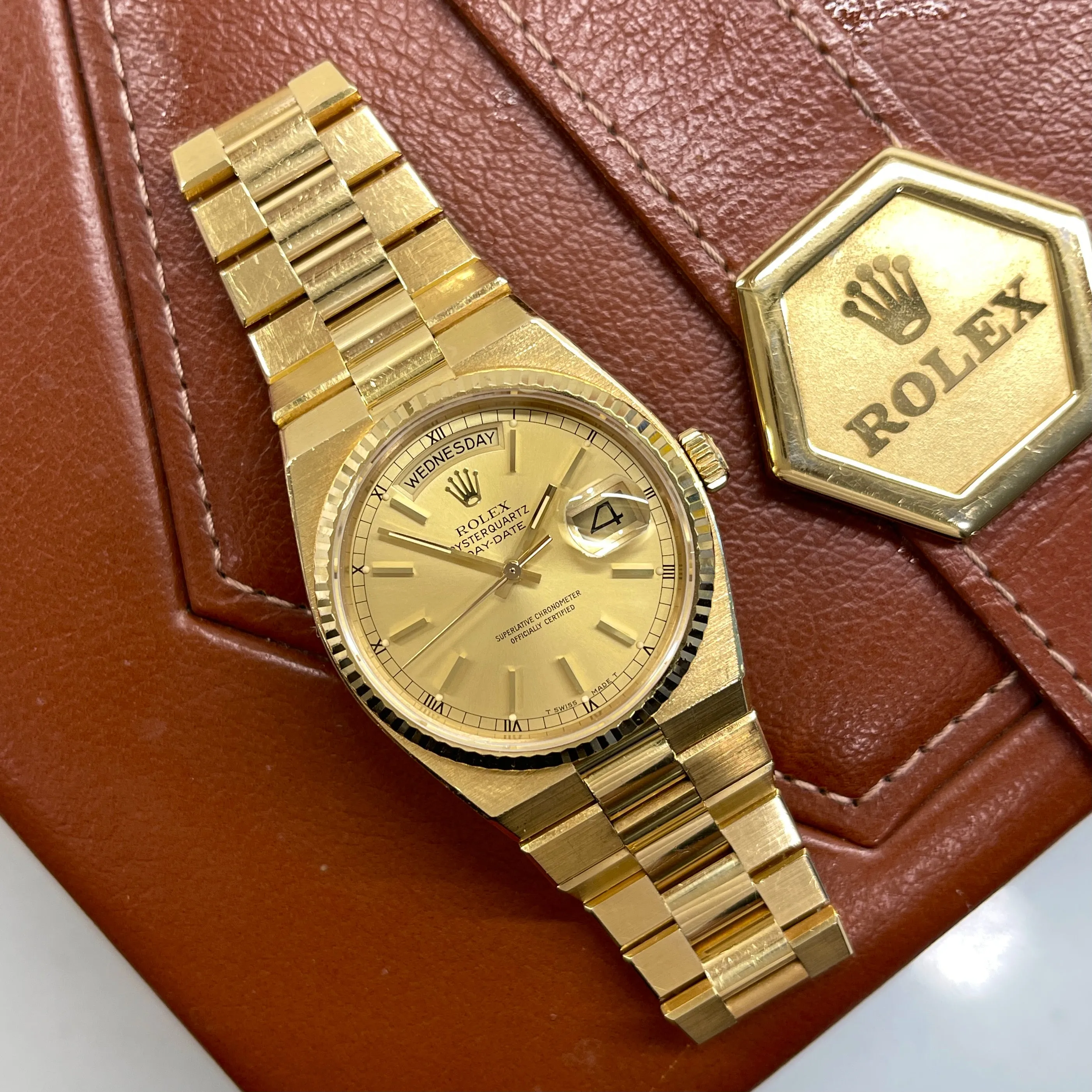 1981 Vintage Rolex Oysterquartz President 19018 Day Date 18K Yellow Gold Wristwatch