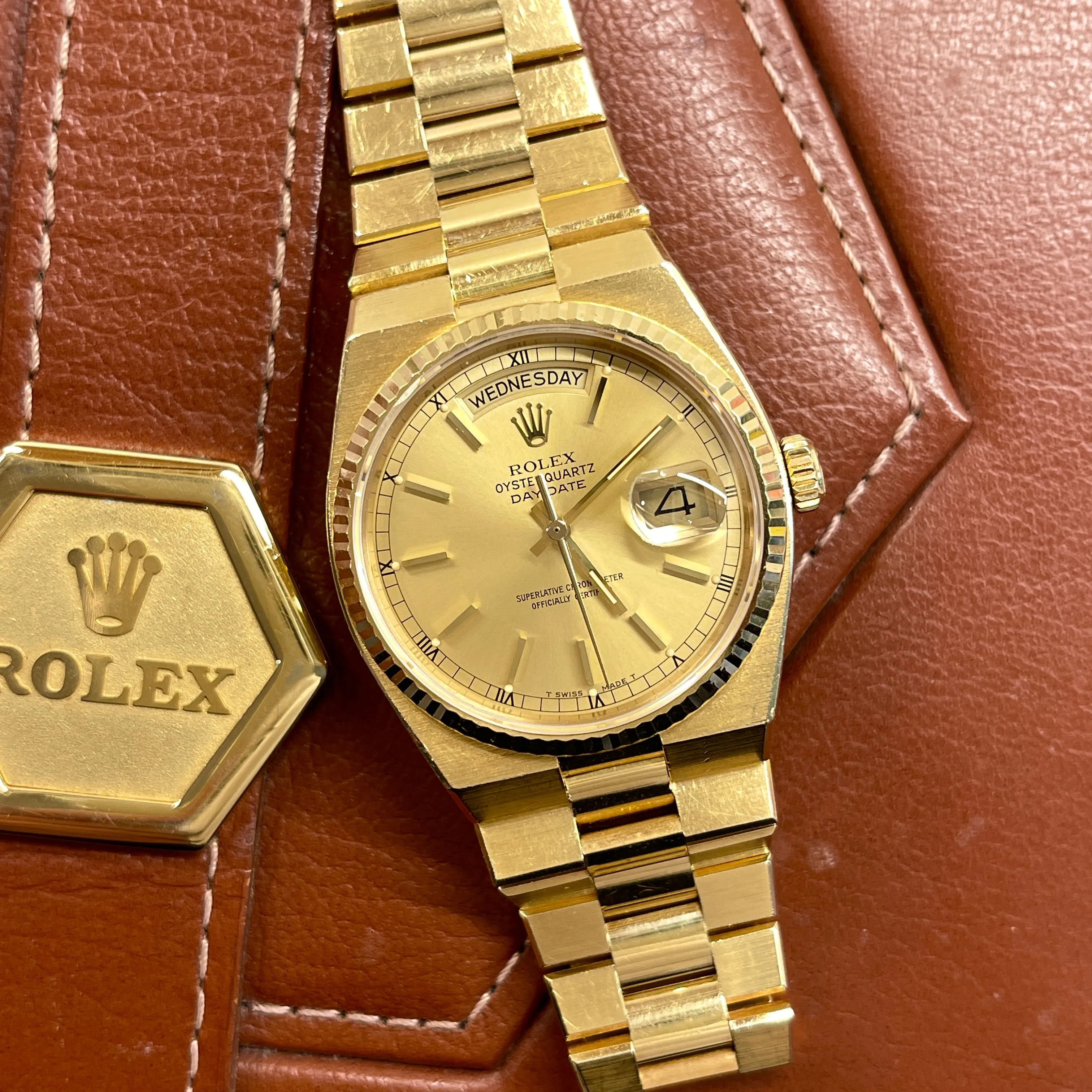 1981 Vintage Rolex Oysterquartz President 19018 Day Date 18K Yellow Gold Wristwatch