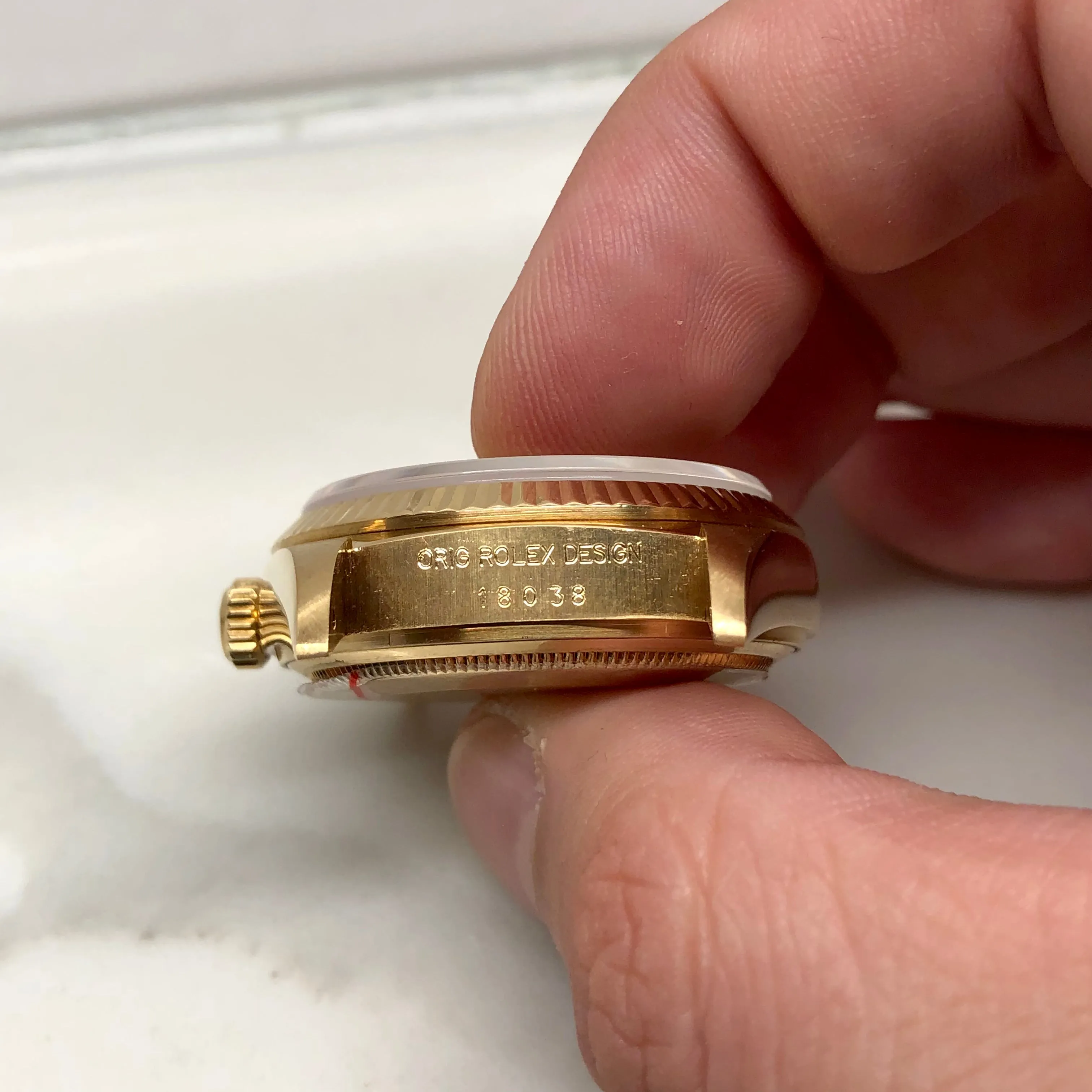 1985 Rolex President 18038 Day Date Yellow Gold Champagne Wristwatch with Papers