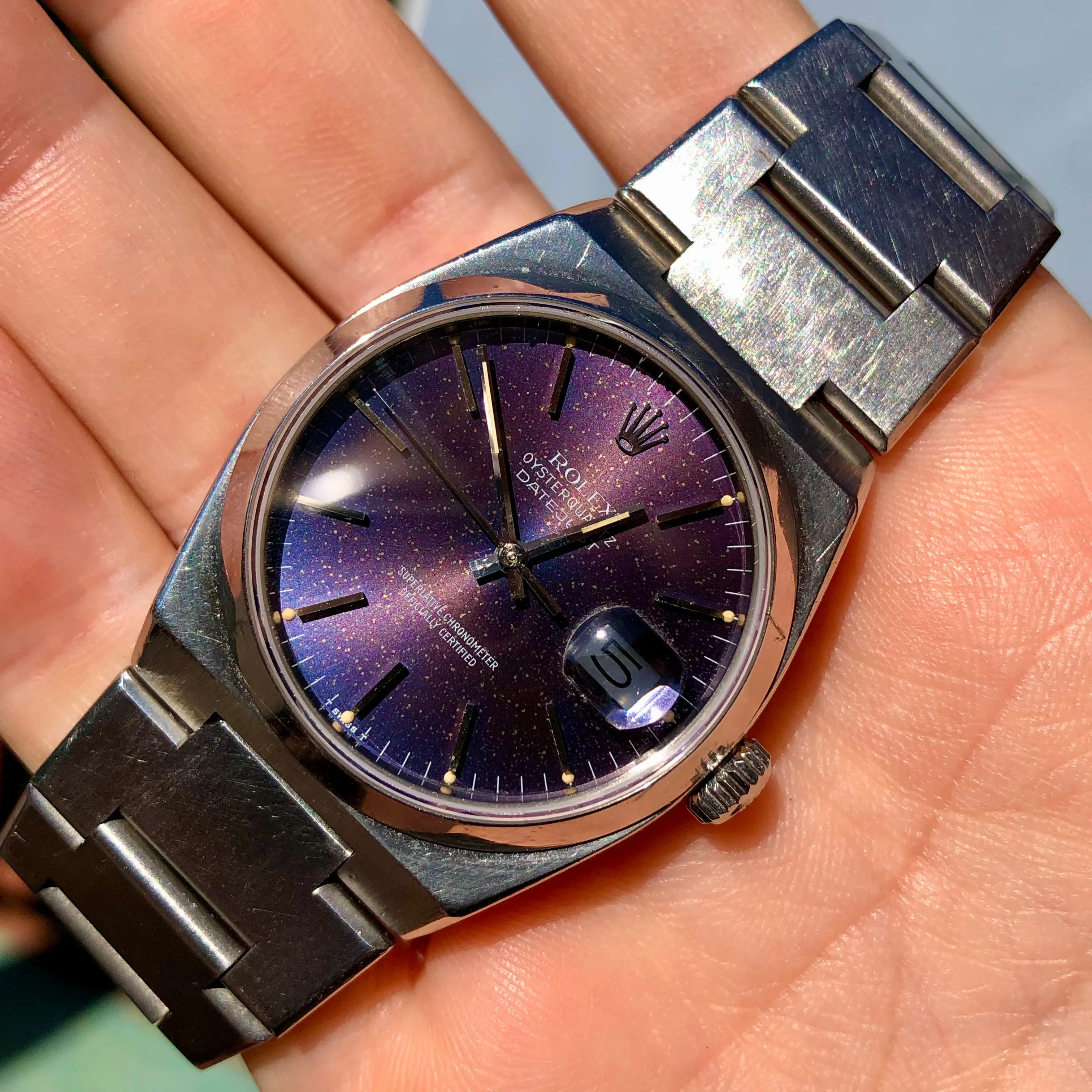 1987 Rolex Datejust Oysterquartz 17000 Tropical Purple Dial Steel Wristwatch
