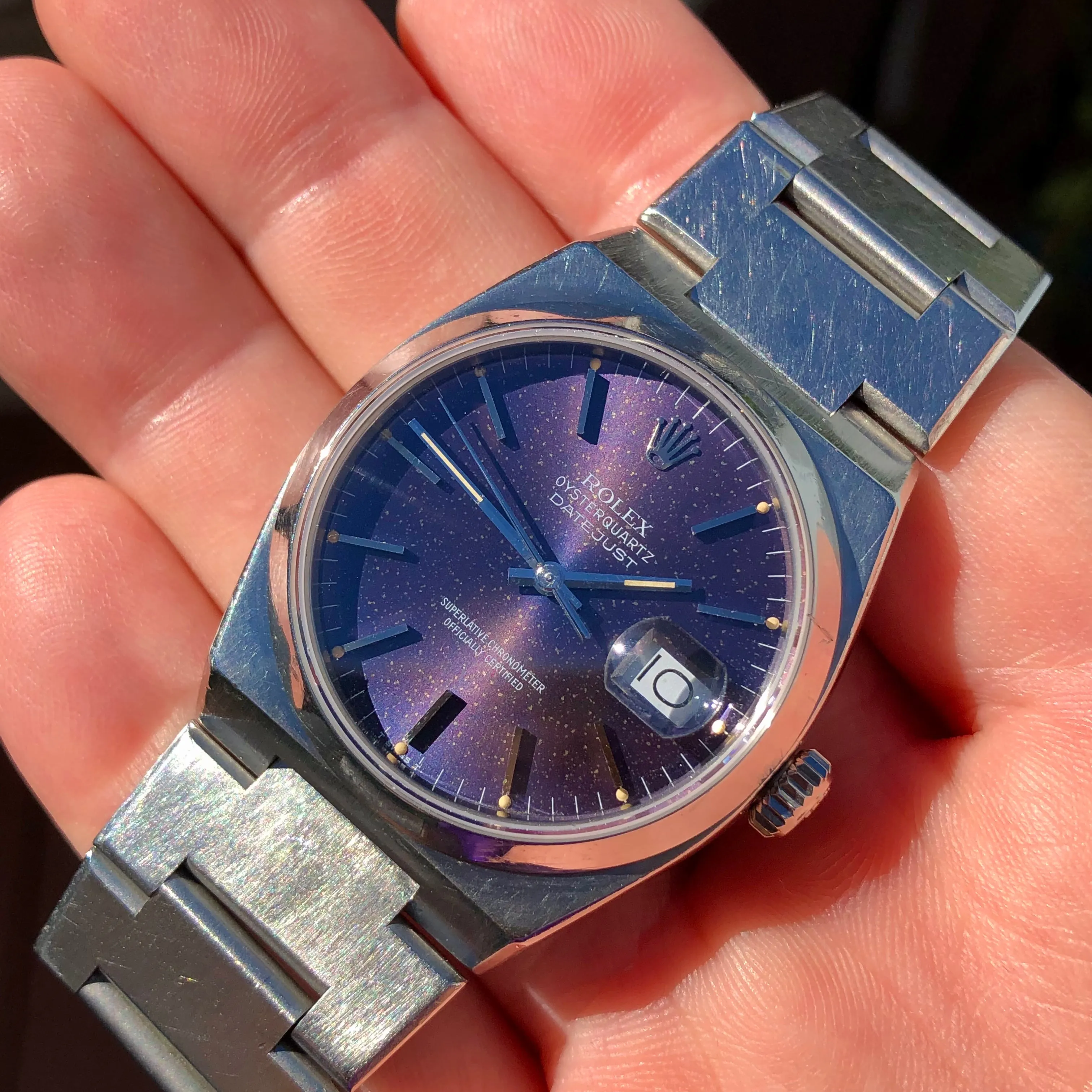 1987 Rolex Datejust Oysterquartz 17000 Tropical Purple Dial Steel Wristwatch