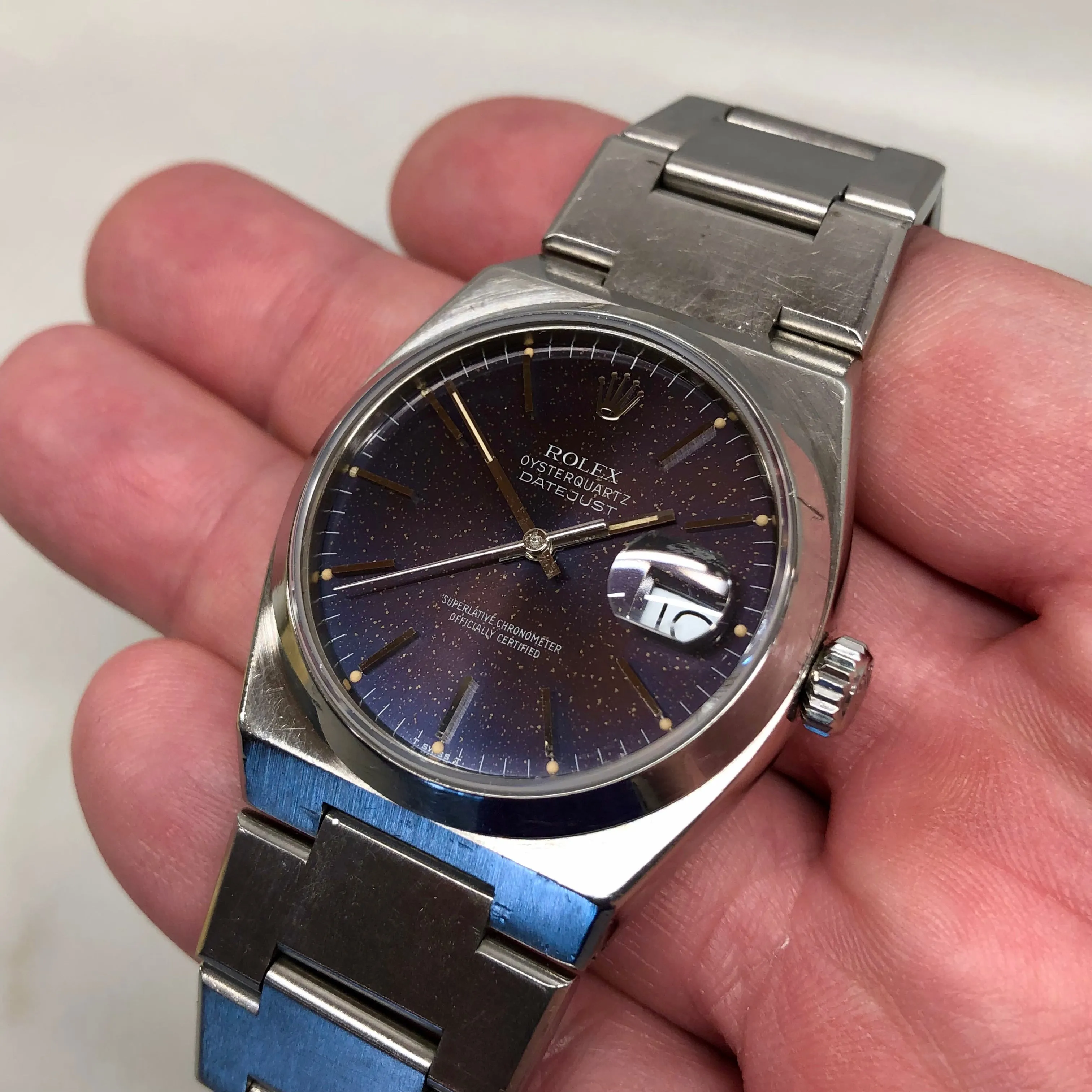 1987 Rolex Datejust Oysterquartz 17000 Tropical Purple Dial Steel Wristwatch