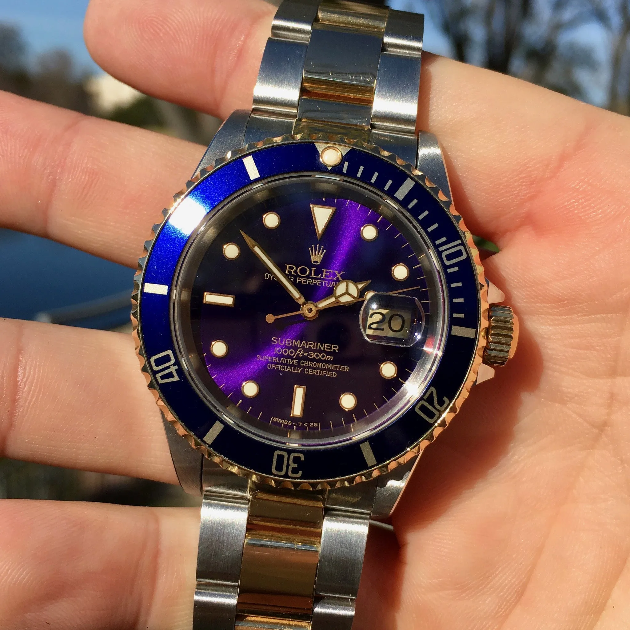 1993 Rolex Submariner 16613 Two Tone Purple Color Change Steel 18K Gold "S" Serial Wristwatch