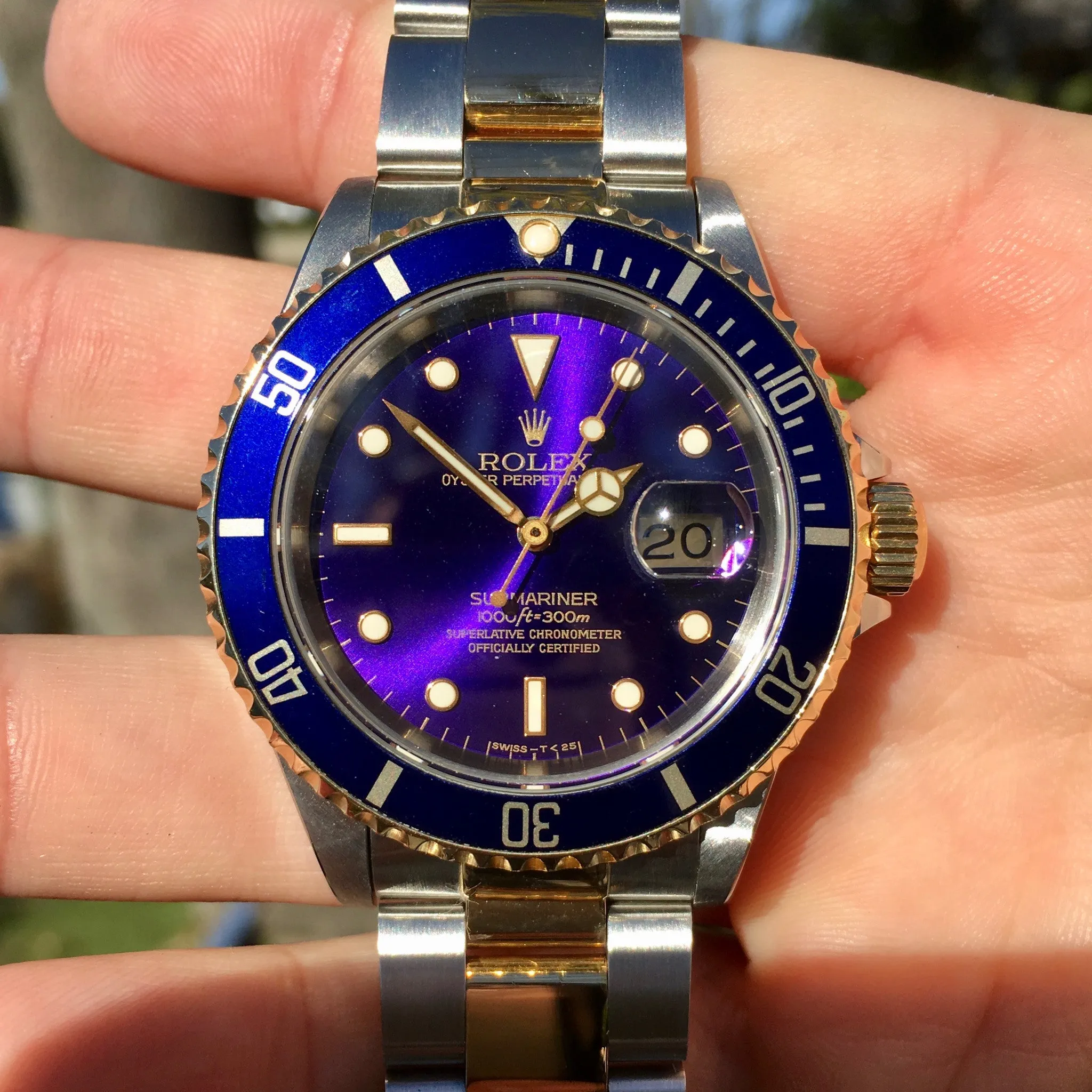 1993 Rolex Submariner 16613 Two Tone Purple Color Change Steel 18K Gold "S" Serial Wristwatch