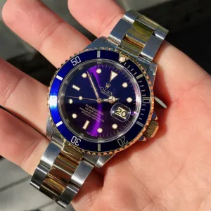 1993 Rolex Submariner 16613 Two Tone Purple Color Change Steel 18K Gold "S" Serial Wristwatch
