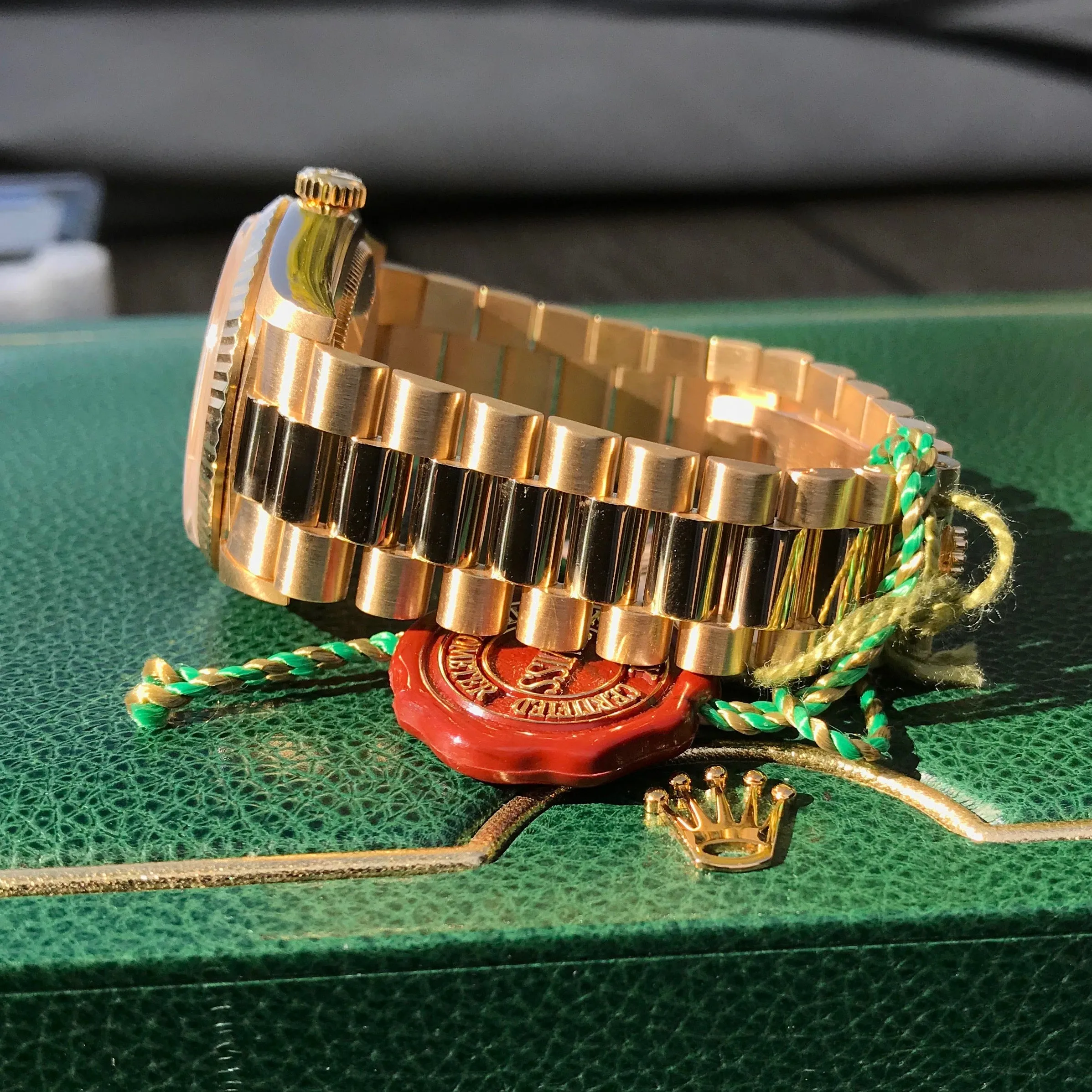 1999 Rolex President 18238 Day Date 18K Yellow Gold Champagne Stick "A" Serial Box Papers MINT