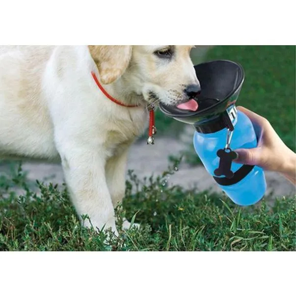 2-IN-1 PET WATER BOTTLE AND BOWL, BLUE! non-slip grip and removable hook-and-loop strap