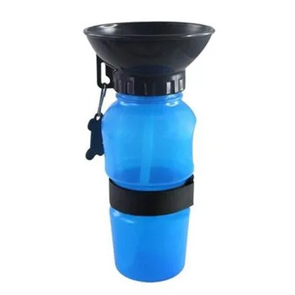 2-IN-1 PET WATER BOTTLE AND BOWL, BLUE! non-slip grip and removable hook-and-loop strap