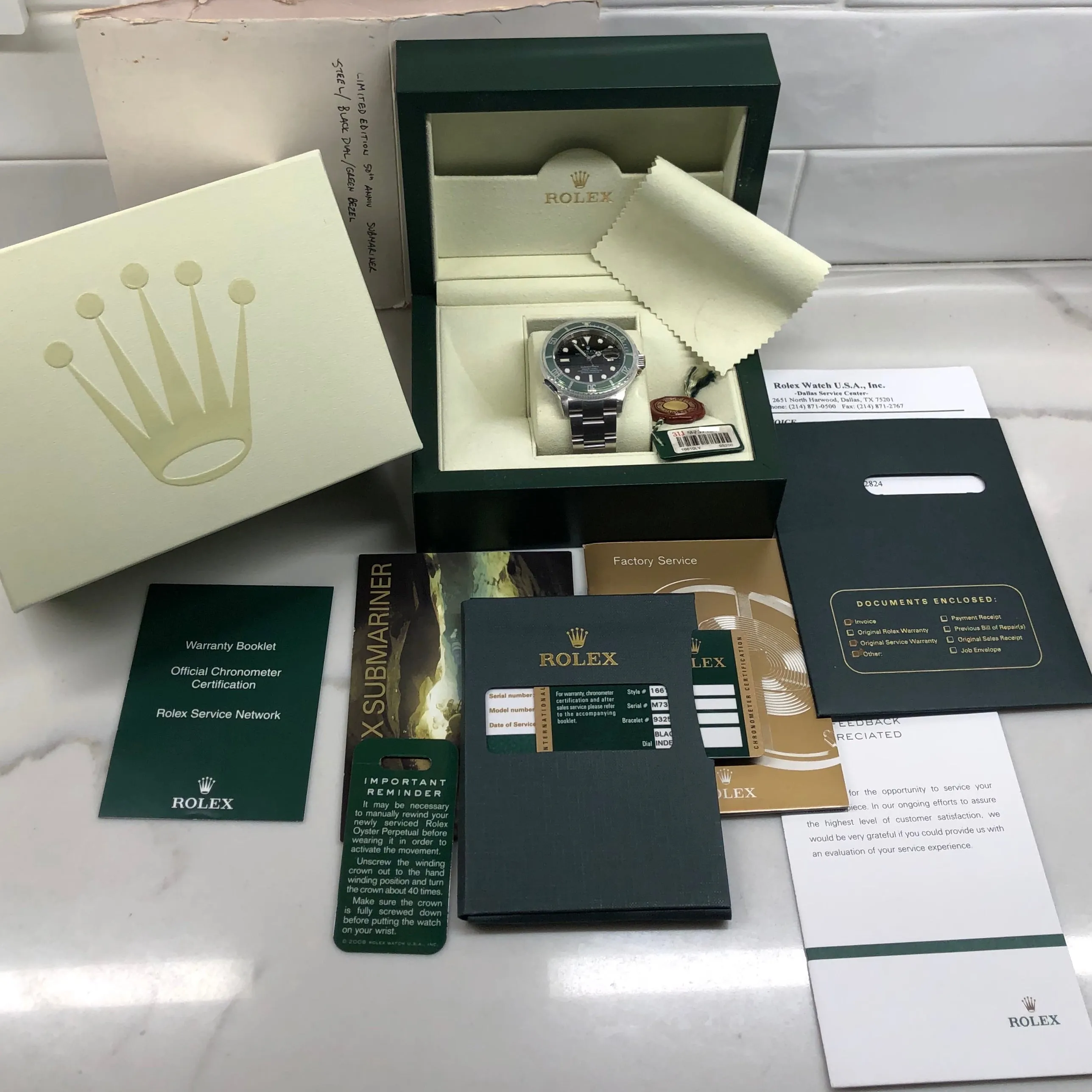 2008 Rolex Submariner Date 16610LV 50th Anniversary Kermit Steel Full Set Box Papers Rehault