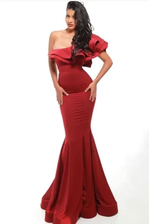 2020 Mermaid Red Prom Dresses with Ruffled Single Shoulder
