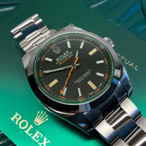 2022 Rolex Milgauss 116400GV Green Steel Oyster Wristwatch with Box and Papers Unworn