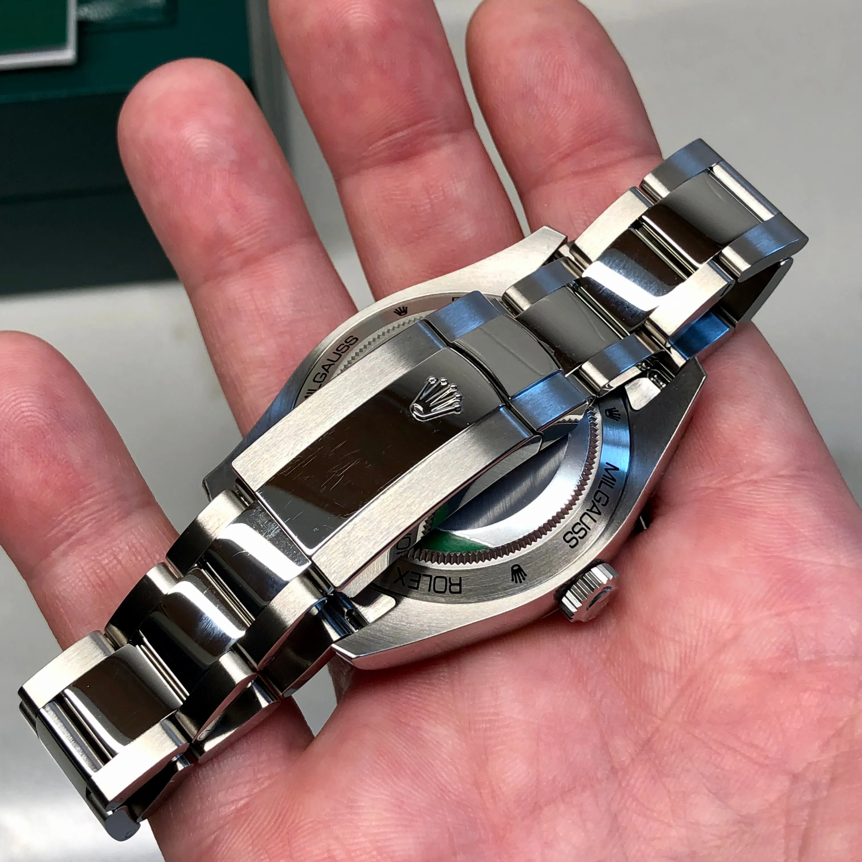 2022 Rolex Milgauss 116400GV Green Steel Oyster Wristwatch with Box and Papers Unworn