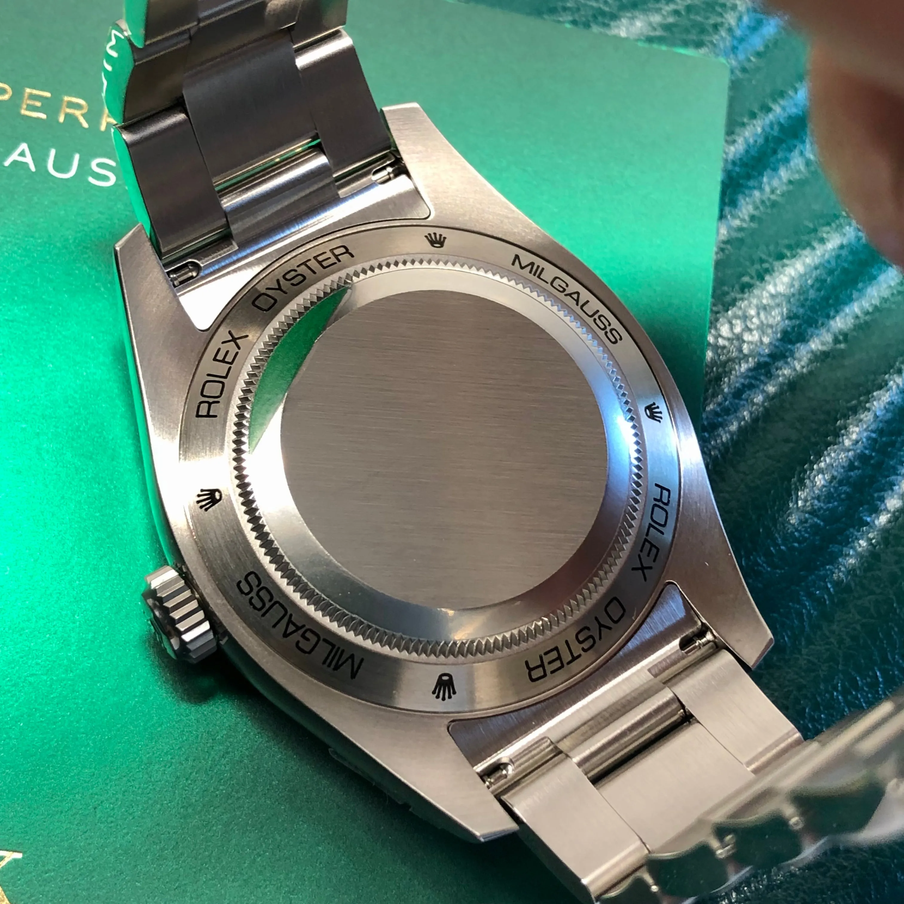 2022 Rolex Milgauss 116400GV Green Steel Oyster Wristwatch with Box and Papers Unworn